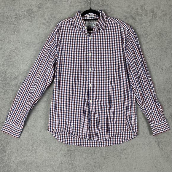 Lucky Brand Shirt Mens Large Red Blue White Label Fit Gingham Check Button Up - Picture 1 of 8